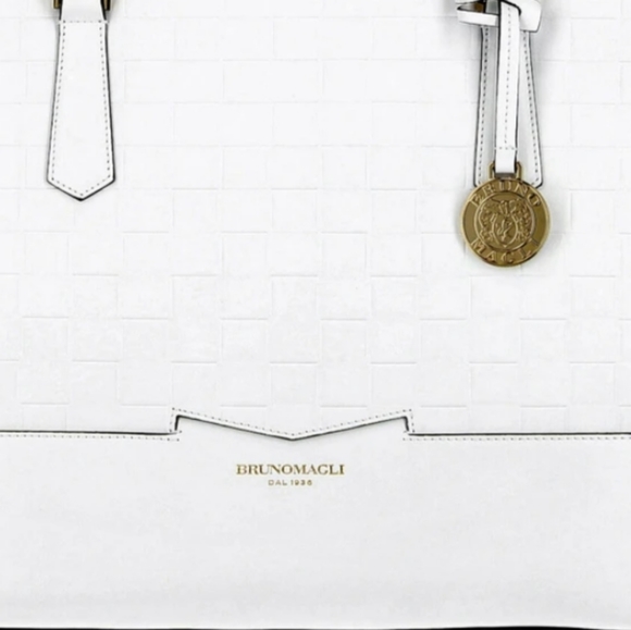 14KT Gold Plated Italian Bruno Magli Leather Woven Embossed Tote NWTs and Duster - Picture 6 of 11